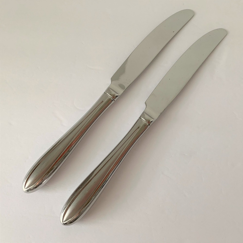 Mikasa SATIN Frost Center Stainless Steel Lot of 2 French Hollow Dinner Knives